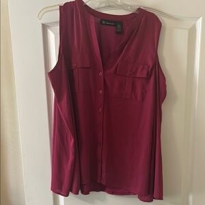 INC International Concepts Berry Sleeve Blouse Buttoned Sleeveless Cold Shoulder